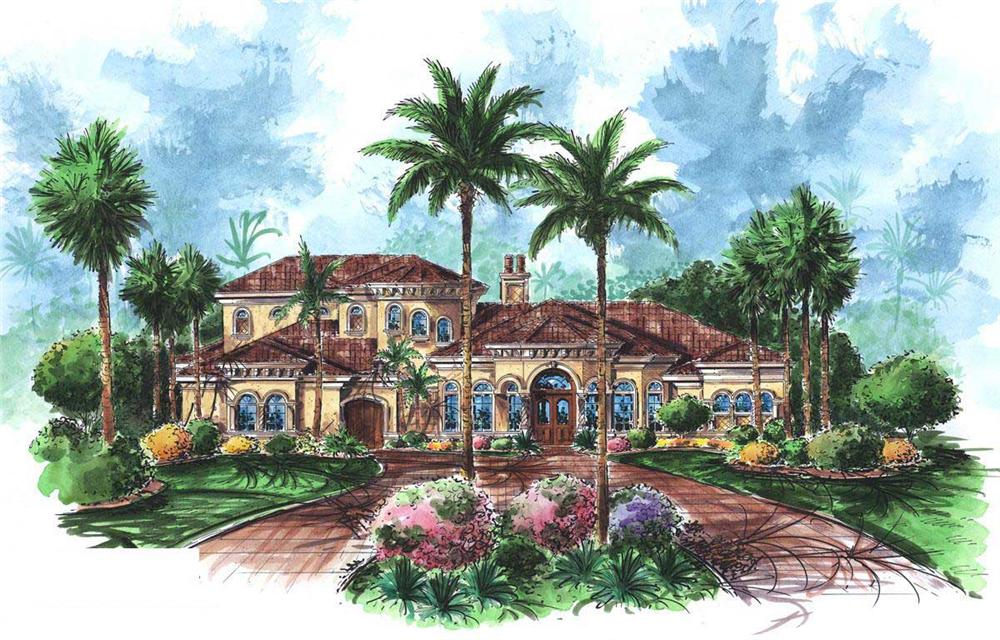 This is a colored elevation of these Mediterranean House Plans.
