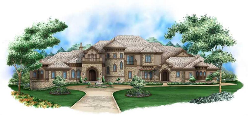 Front elevation of Tuscan home (ThePlanCollection: House Plan #175-1039)