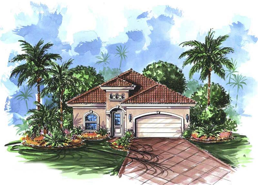 Front elevation of Florida Style home (ThePlanCollection: House Plan #175-1046)