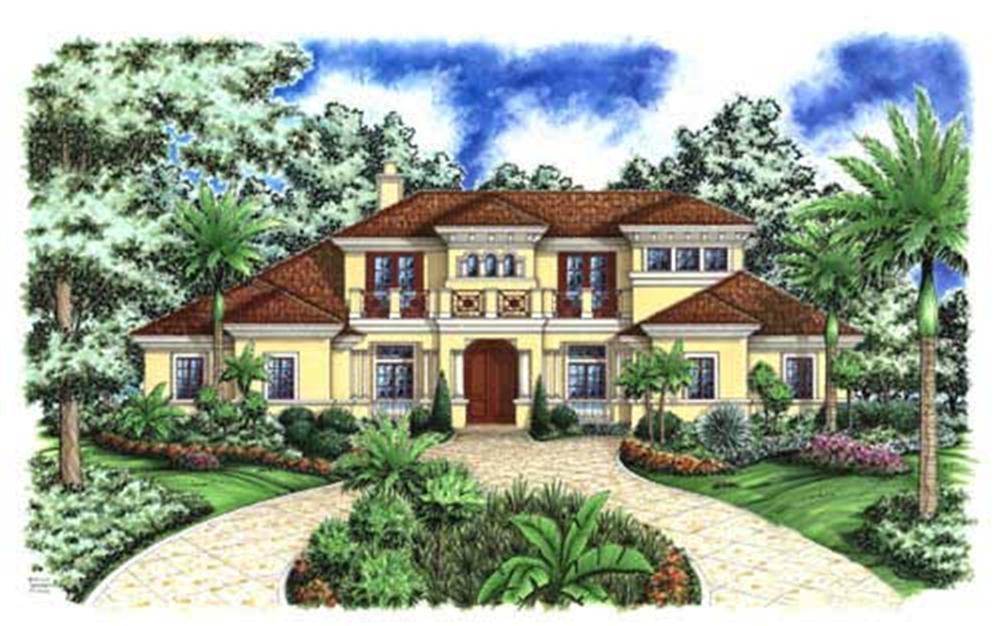 Mediterranean house plans color elevation.