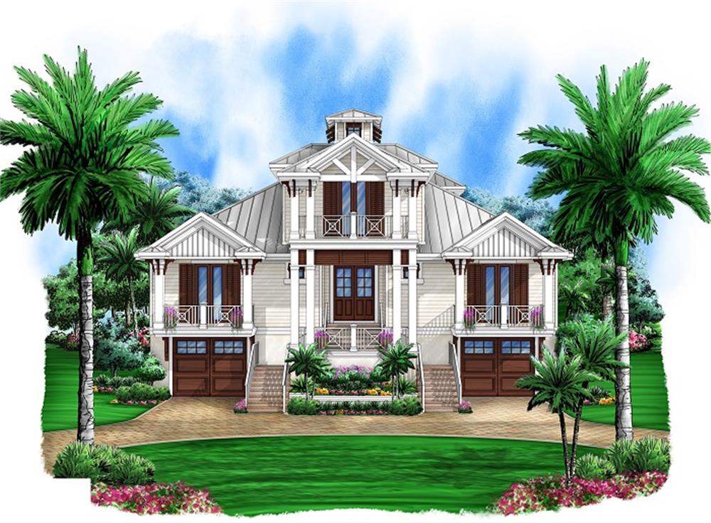 Front elevation of Florida Style home (ThePlanCollection: House Plan #175-1088)