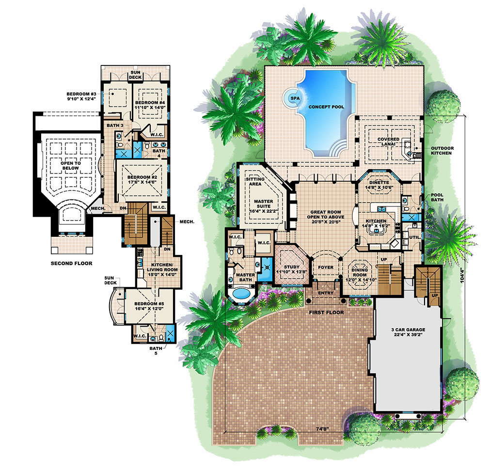 Floor Plan First Story of European Plan #175-1091