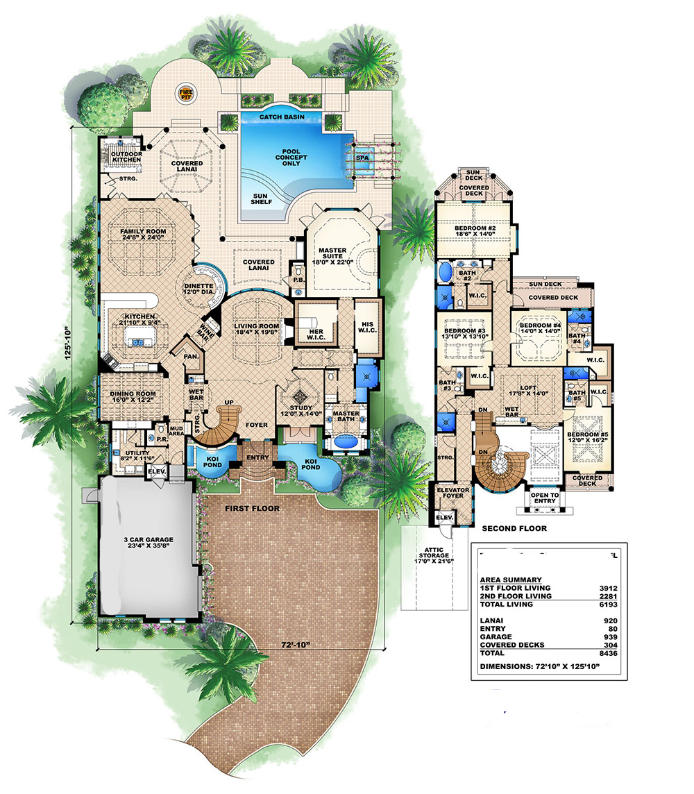 Floor Plan First Story of Luxury Plan #175-1097
