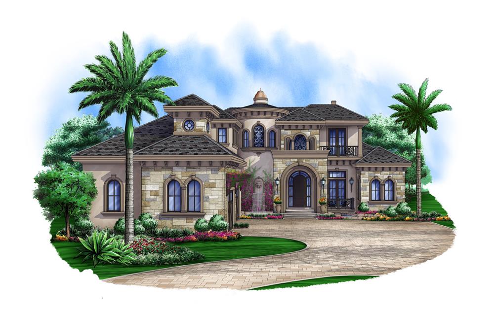 Front elevation of Luxury home (ThePlanCollection: House Plan #175-1097)