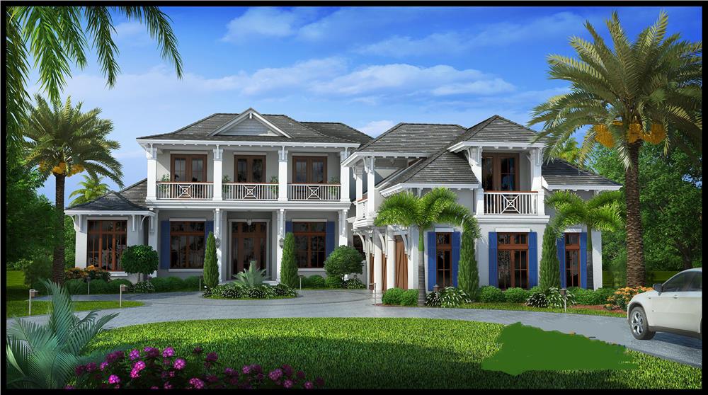 Front elevation of Luxury home (ThePlanCollection: House Plan #175-1098)