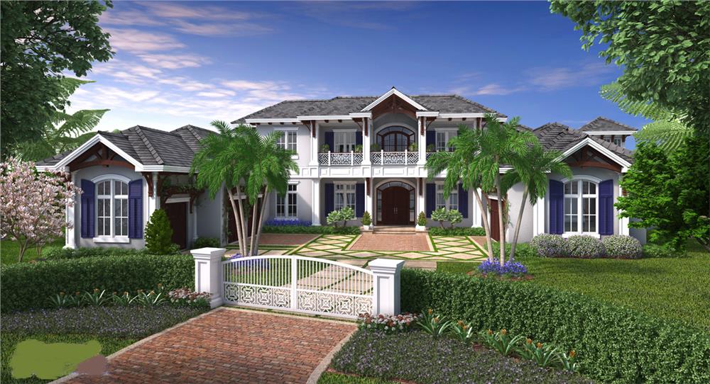 Front elevation of Luxury home (ThePlanCollection: House Plan #175-1099)