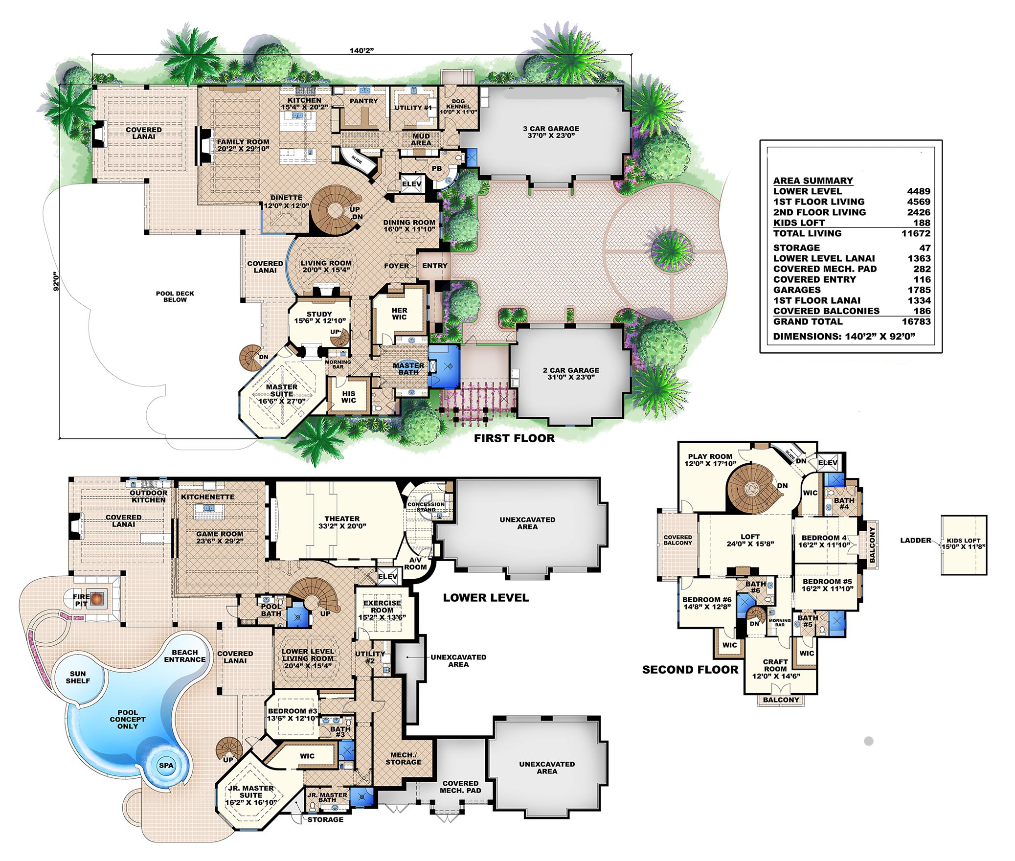 Floor Plan First Story of Luxury Plan #175-1100