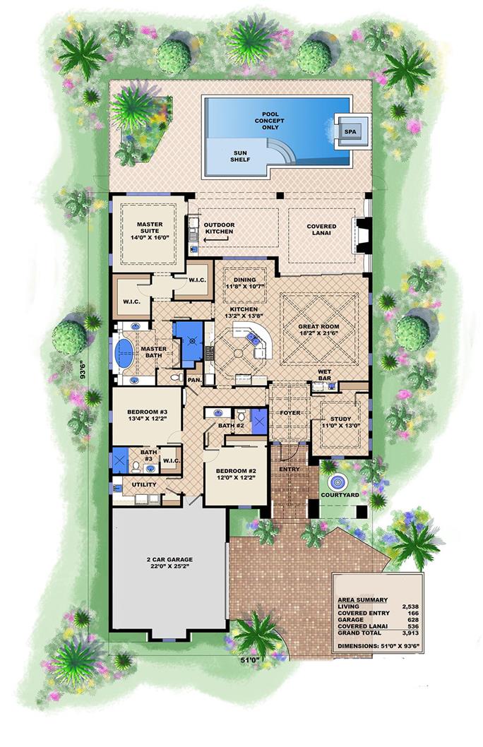 Spanish-Mediterranean House Plan: 3 Bedrm, 2583 Sq Ft - #175-1103