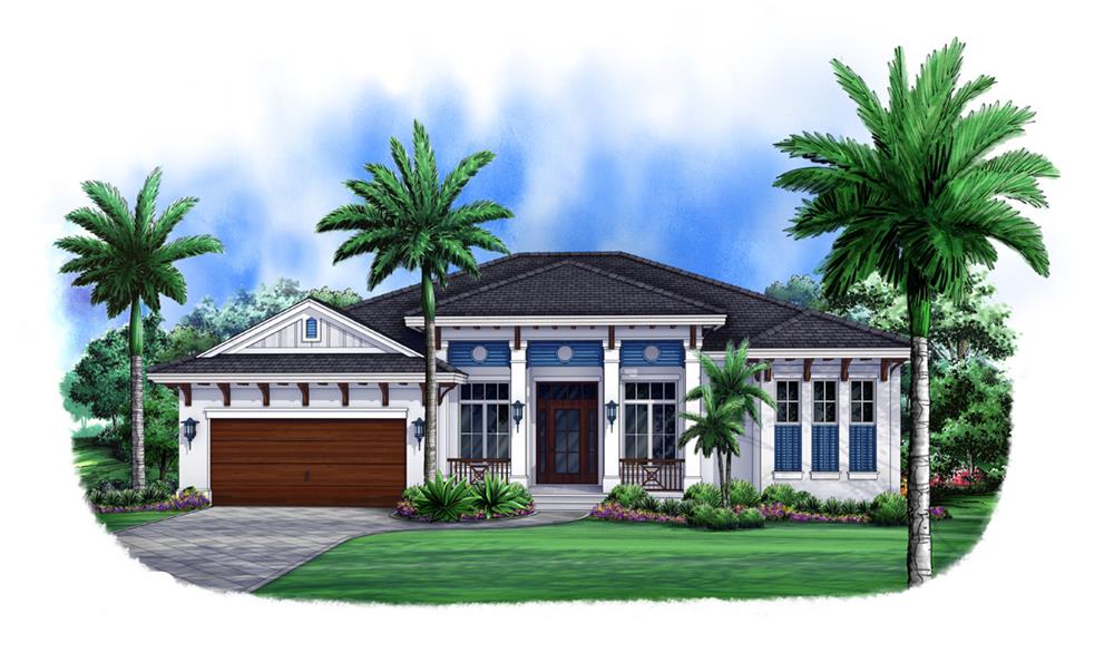 Front elevation of Florida Style home (ThePlanCollection: House Plan #175-1104)