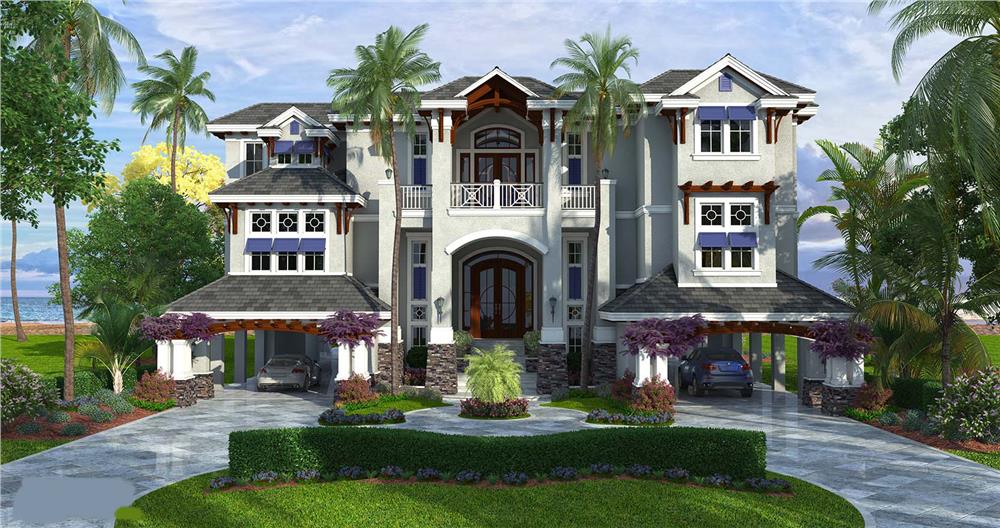 Front elevation of Luxury home (ThePlanCollection: House Plan #175-1109)