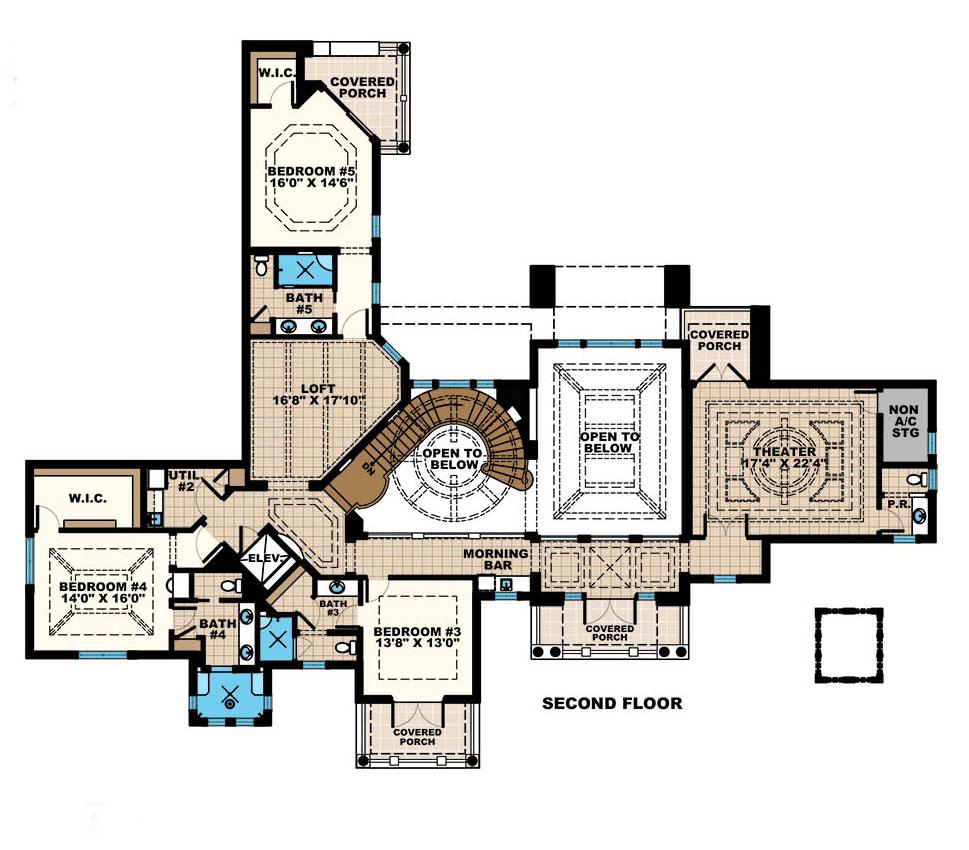 Floor Plan Second Story of Mediterranean Plan #175-1119