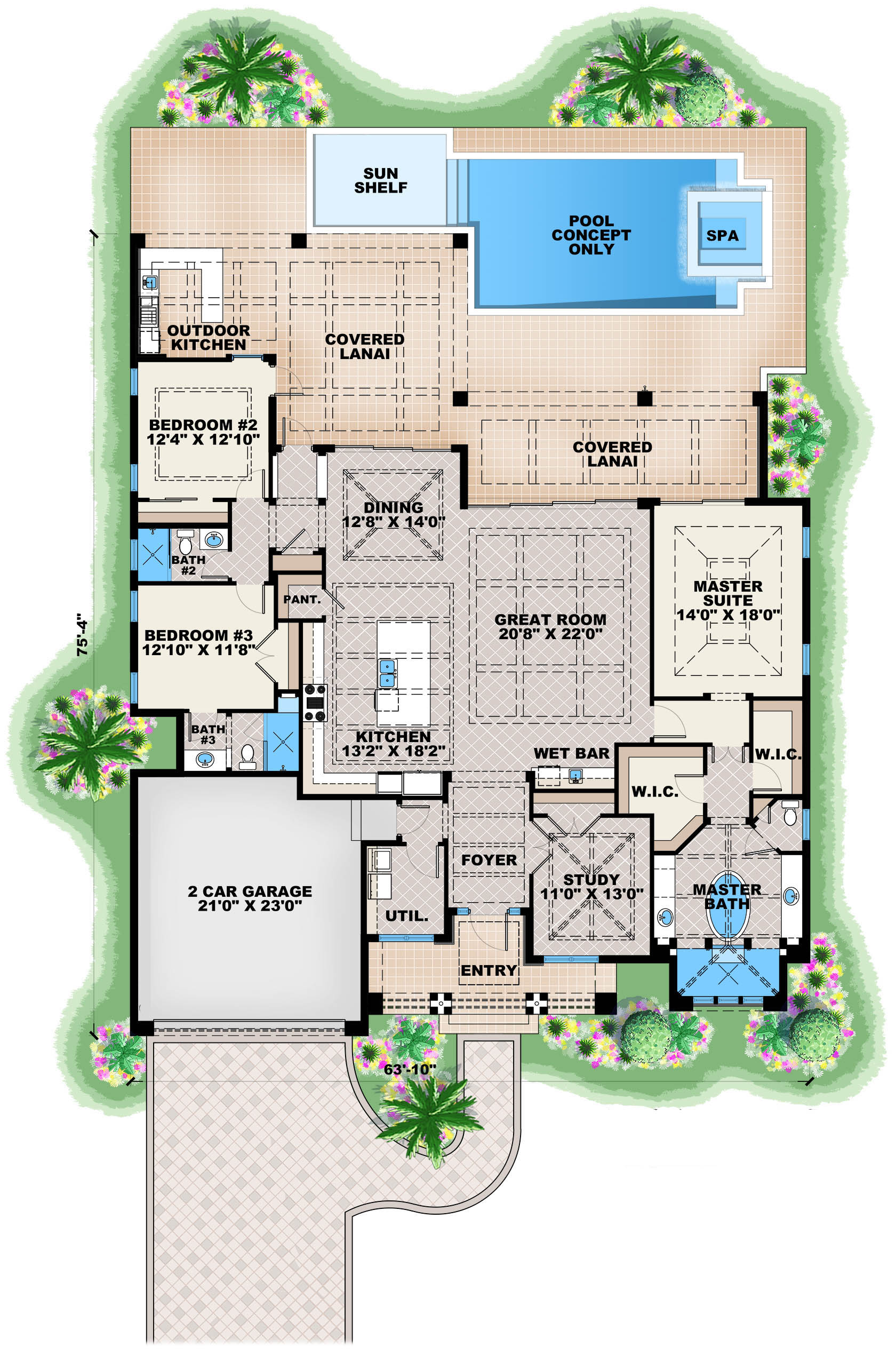 3 Bedroom Contemporary Ranch Floor  Plan  2684 Sq Ft 3 Bath