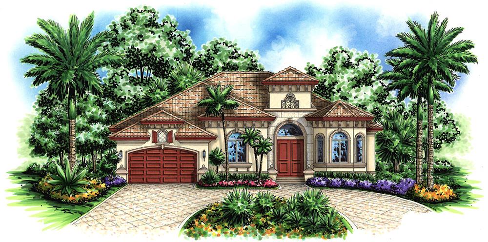 Front elevation of Mediterranean home (ThePlanCollection: House Plan #175-1139)