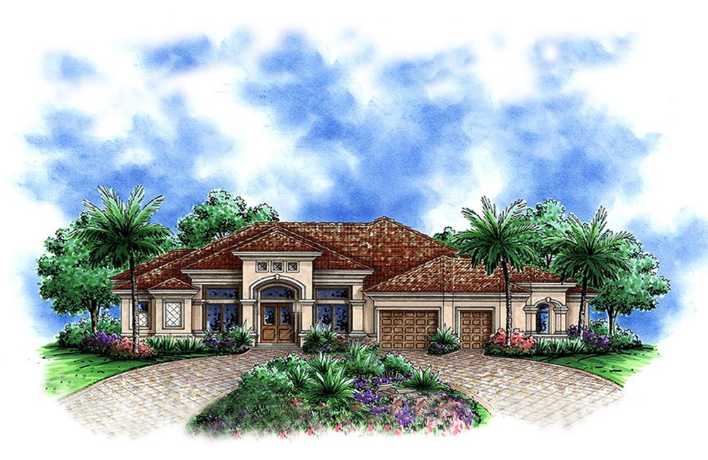 Front elevation of Mediterranean home (ThePlanCollection: House Plan #175-1141)