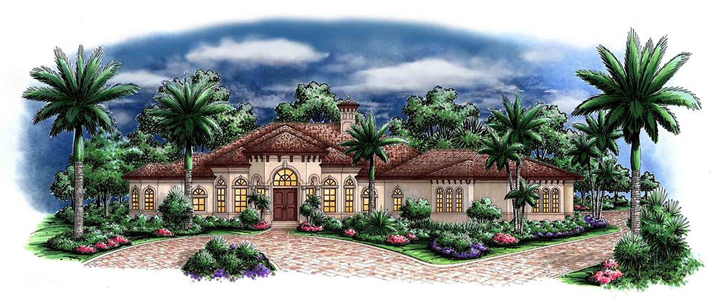 Front elevation of Mediterranean home (ThePlanCollection: House Plan #175-1143)