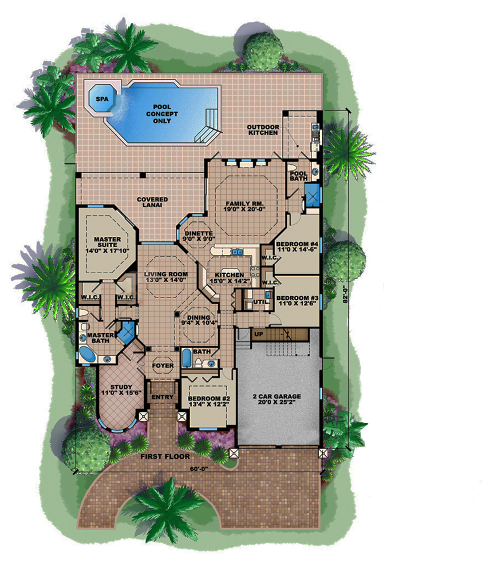 Floor Plan First Story of Mediterranean Plan #175-1151