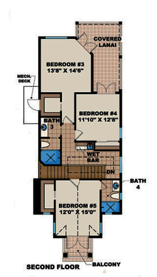 Floor Plan Second Story of Mediterranean Plan #175-1156