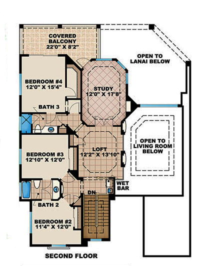Floor Plan Second Story of Mediterranean Plan #175-1157