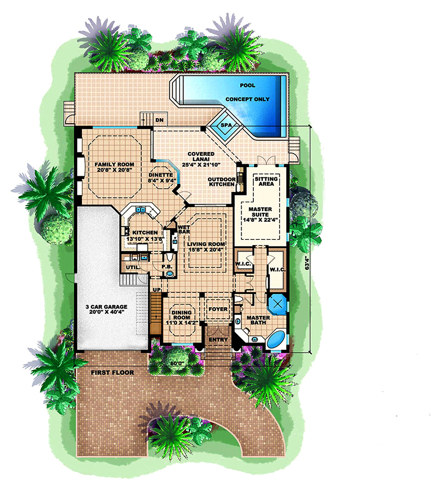 Floor Plan First Story of Mediterranean Plan #175-1157