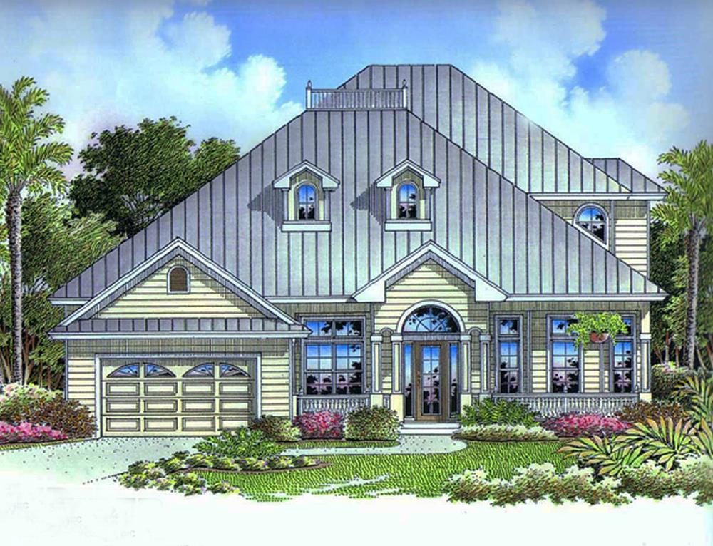 Front elevation of Florida Style home (ThePlanCollection: House Plan #175-1159)