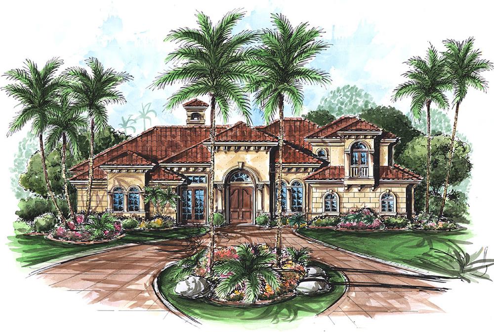 Front elevation of Mediterranean home (ThePlanCollection: House Plan #175-1160)