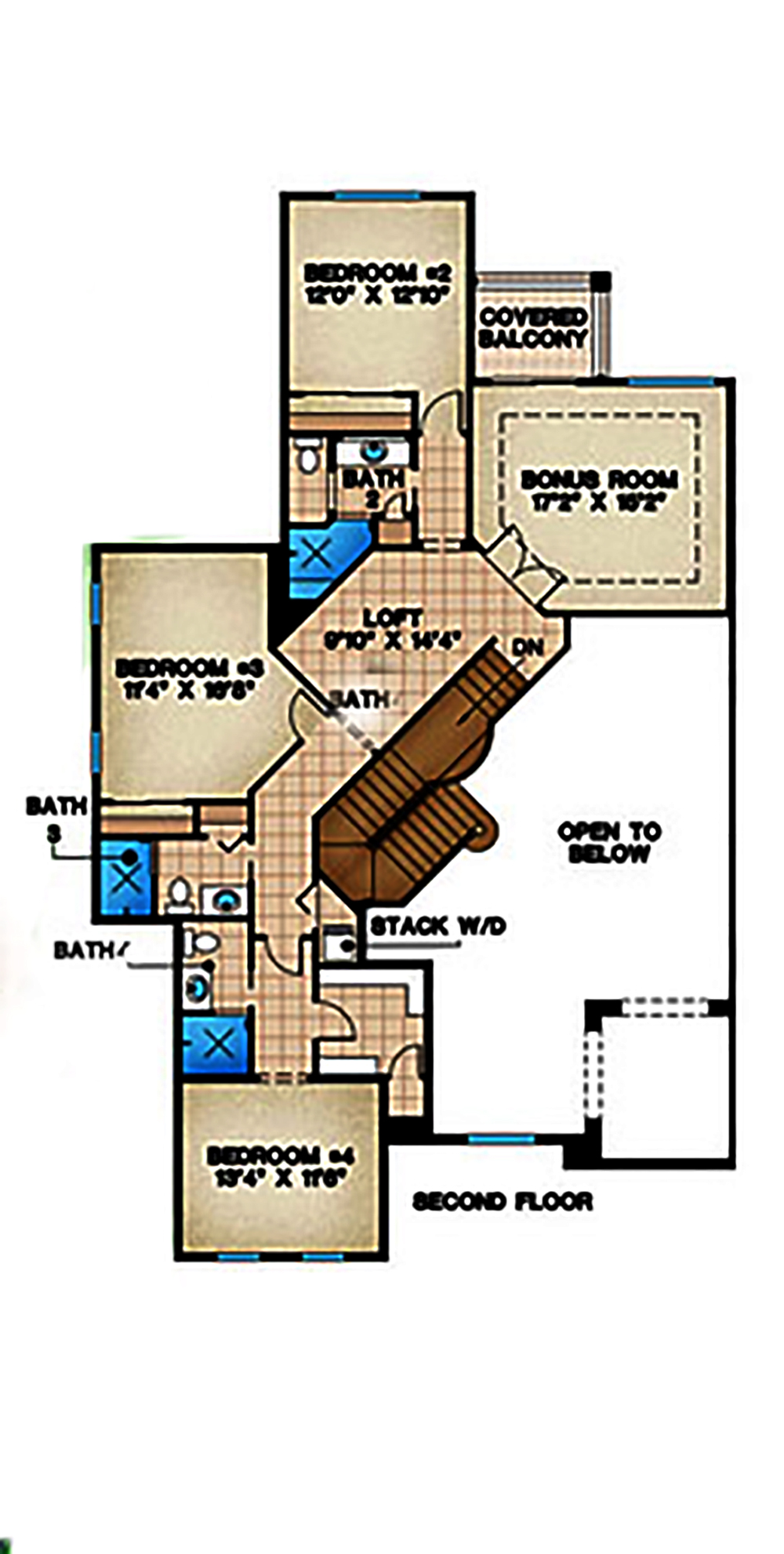 Floor Plan Second Story of Coastal Plan #175-1163