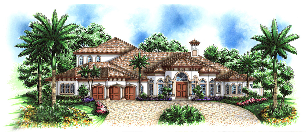 Front elevation of Mediterranean home plan (ThePlanCollection: House Plan #175-1176)