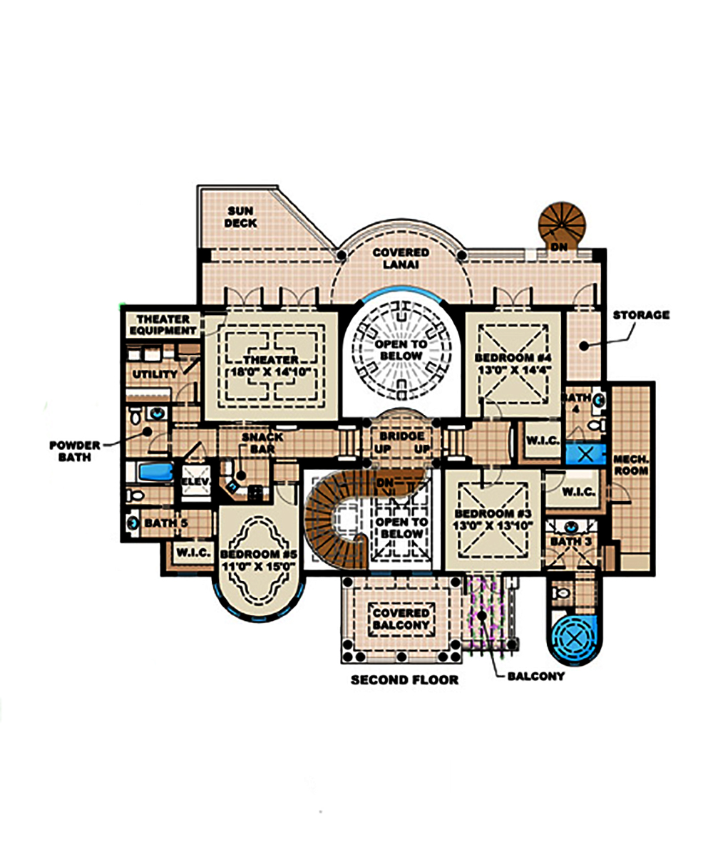 Floor Plan Second Story of Mediterranean Plan #175-1183