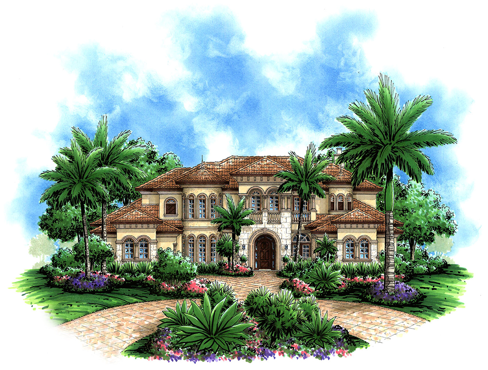 Front elevation of Mediterranean home (ThePlanCollection: House Plan #175-1183)