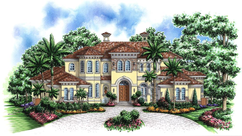 Front elevation of Mediterranean home (ThePlanCollection: House Plan #175-1185)