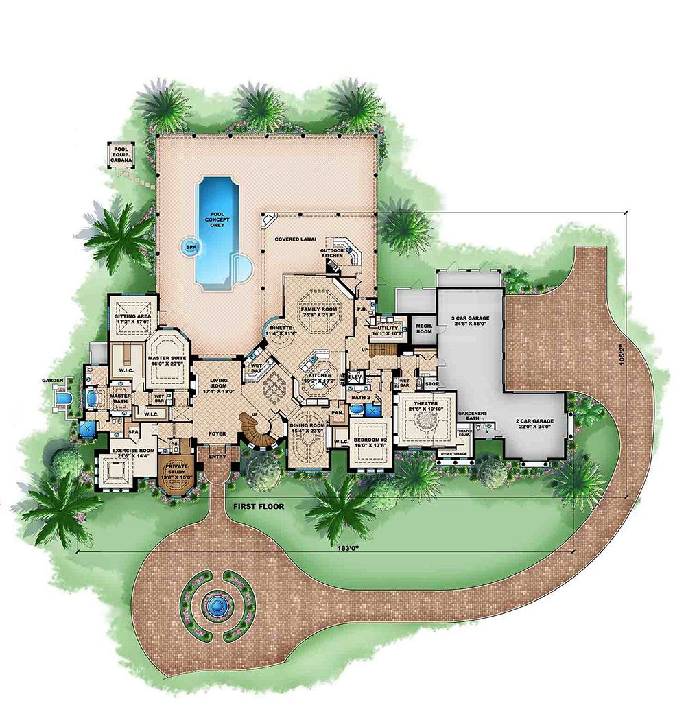 Floor Plan First Story of Mediterranean Plan #175-1188