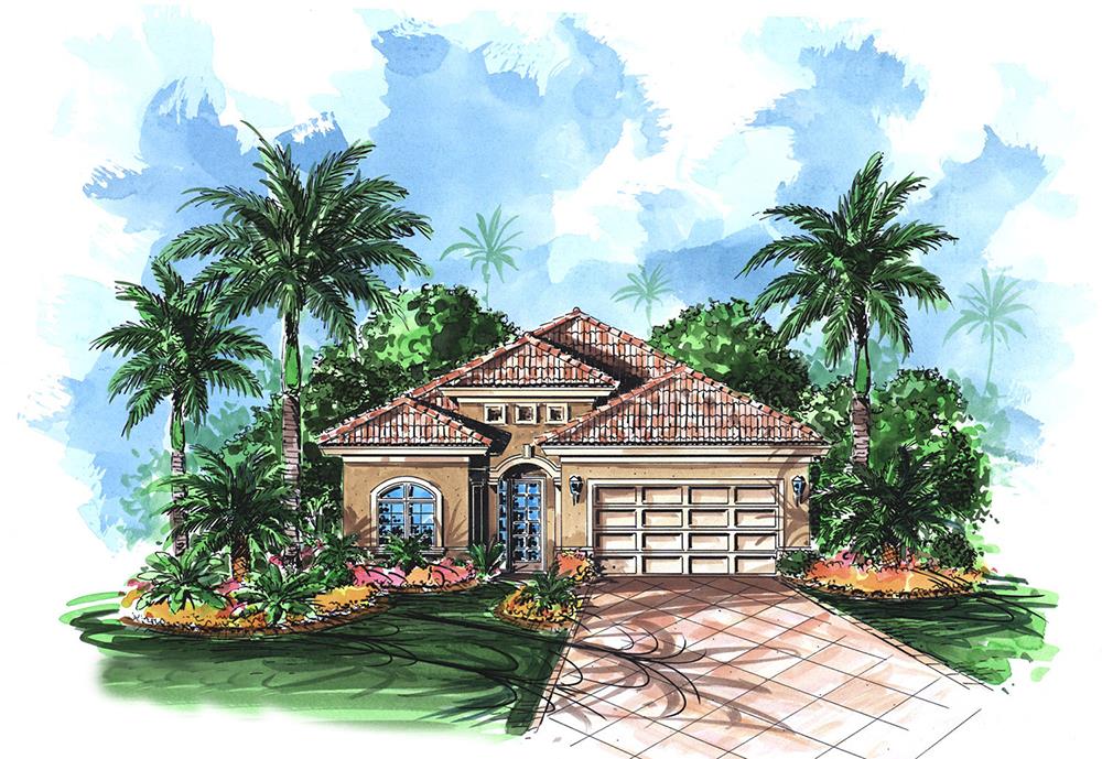 Front elevation of Mediterranean home (ThePlanCollection: House Plan #175-1201)