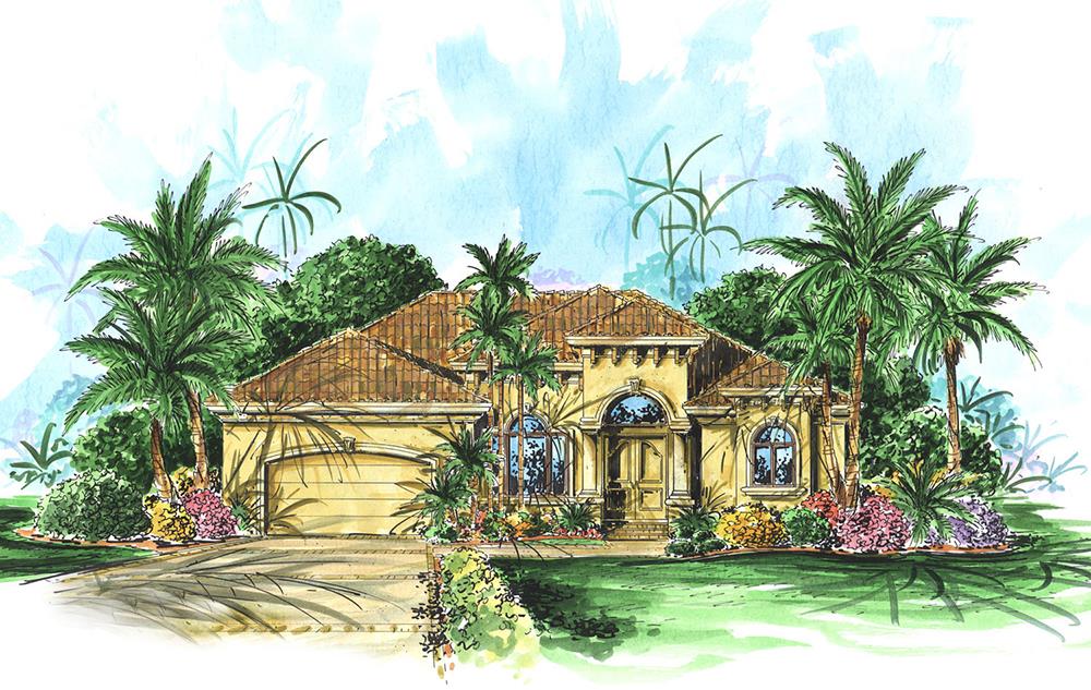 Front elevation of Mediterranean home (ThePlanCollection: House Plan #175-1202)