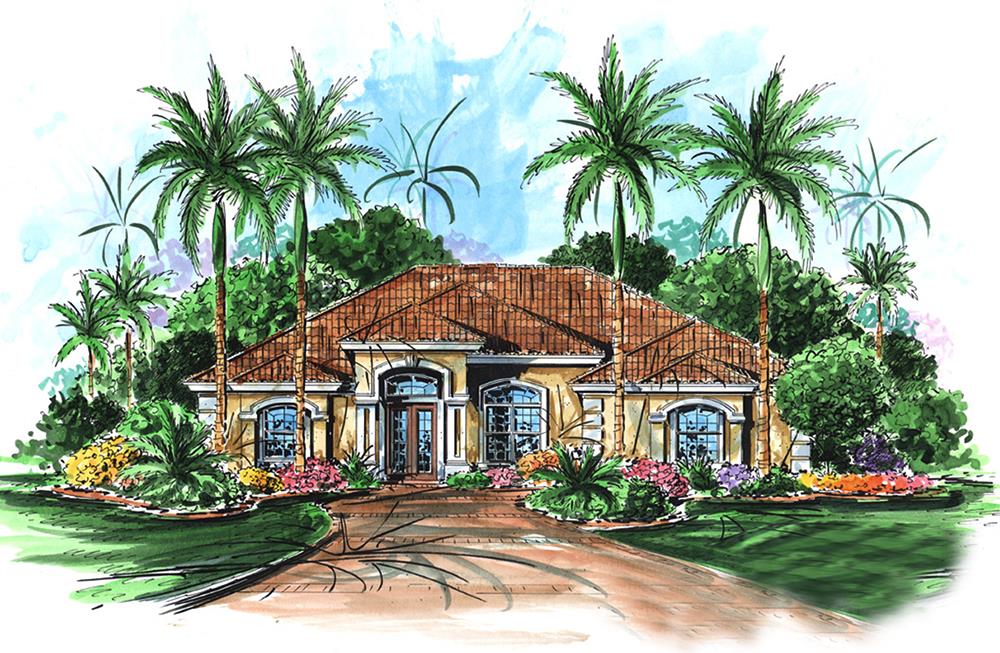 Front elevation of Mediterranean home (ThePlanCollection: House Plan #175-1205)