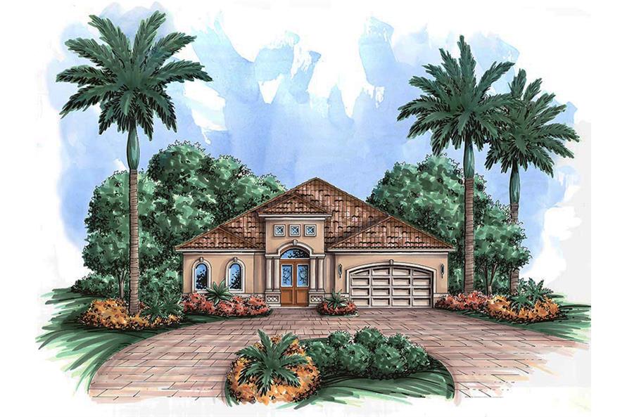 Front elevation of Mediterranean home (ThePlanCollection: House Plan #175-1206)