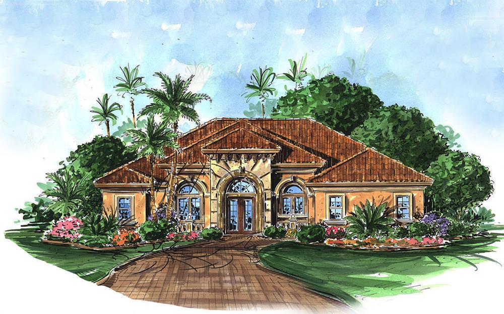 Front elevation of Mediterranean home (ThePlanCollection: House Plan #175-1209)