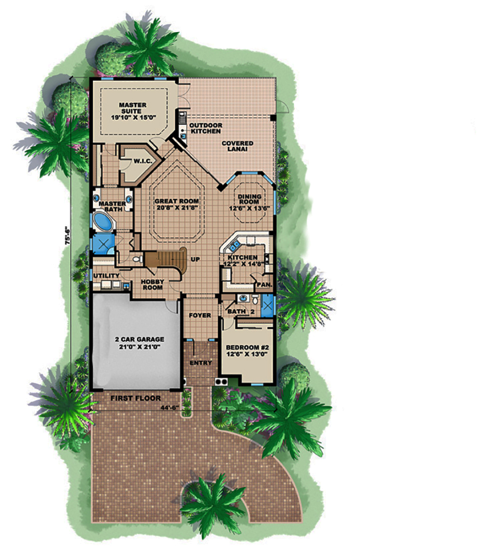 Floor Plan First Story of Mediterranean Plan #175-1220