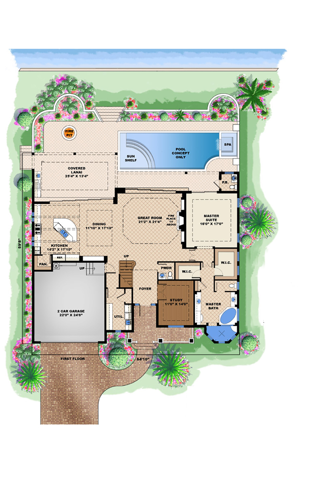 Floor Plan First Story of Coastal Plan #175-1224