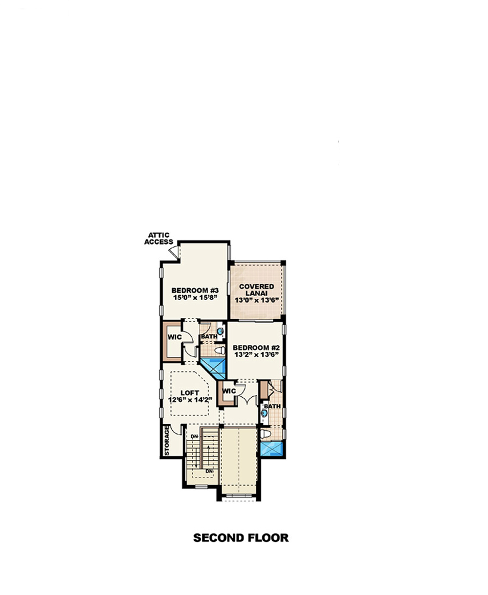 Floor Plan Second Story of Coastal Plan #175-1225