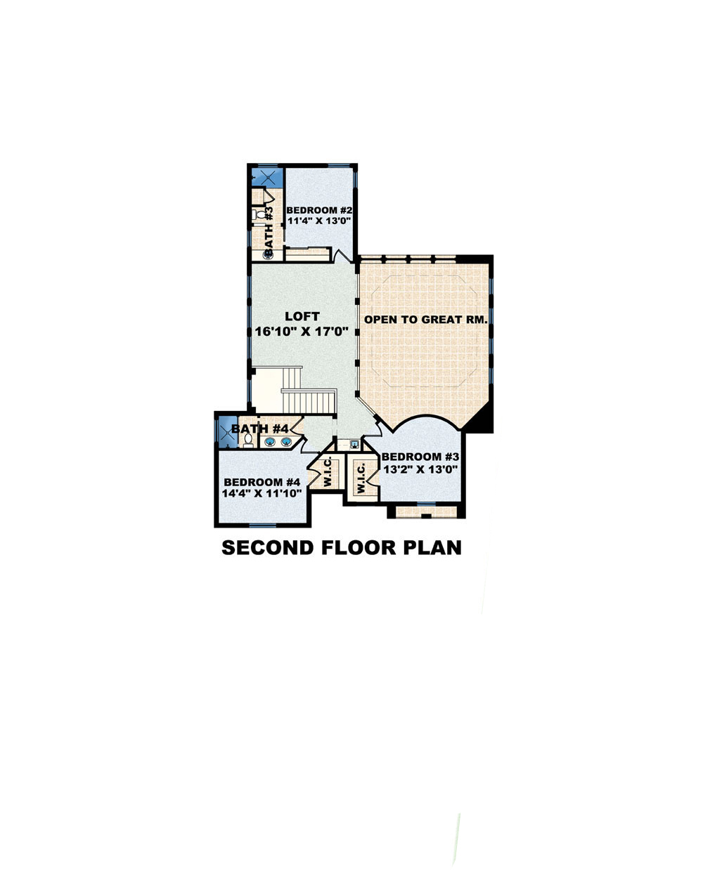Floor Plan Second Story of Coastal Plan #175-1228