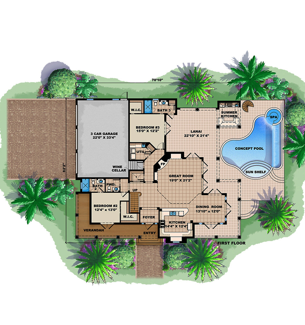 Floor Plan First Story of Coastal Plan #175-1229
