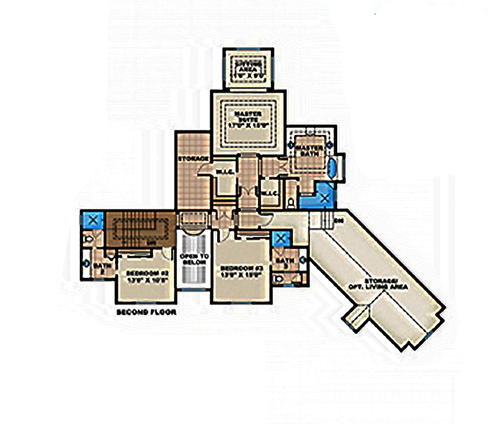 Floor Plan Second Story of Coastal Plan #175-1238