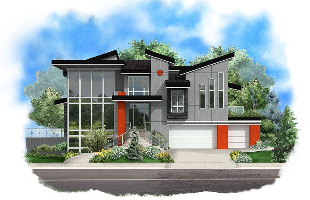 Color rendering of Modern home plan (ThePlanCollection: House Plan #175-1244)