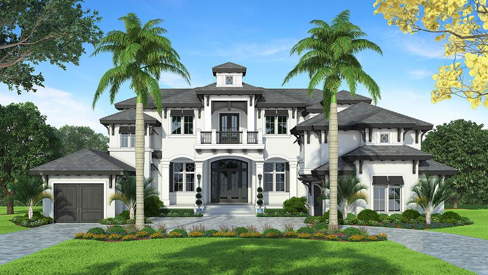 Color rendering of Mediterranean home plan (ThePlanCollection: House Plan #175-1245)