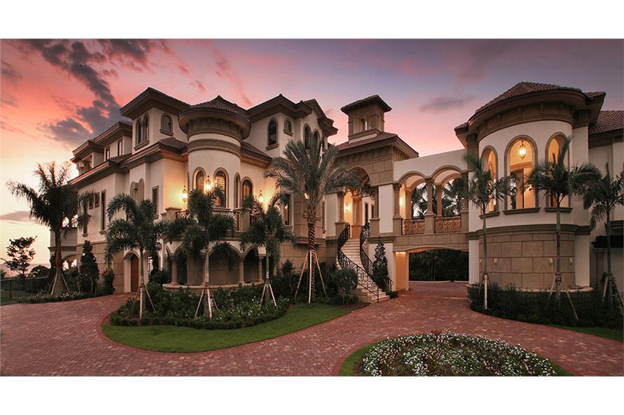 Photo-realistic rendering of Mediterranean home plan (ThePlanCollection: House Plan #175-1256)