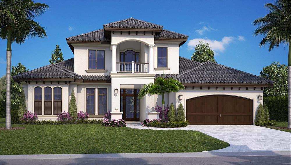 Front elevation of Mediterranean home plan (ThePlanCollection: House Plan #175-1257)