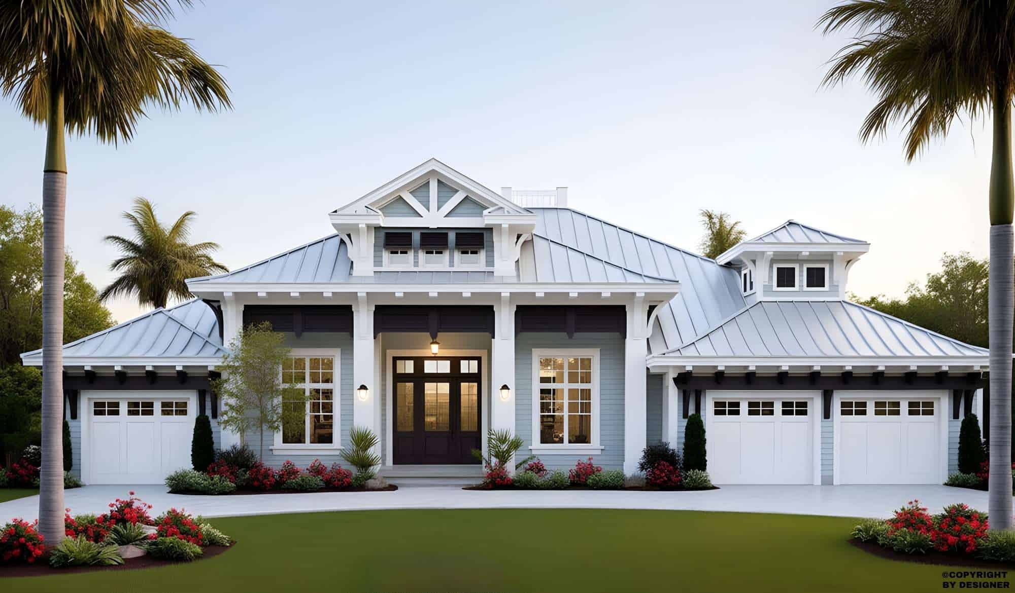 Front elevation of Florida Style home plan (ThePlanCollection: House Plan #175-1258)