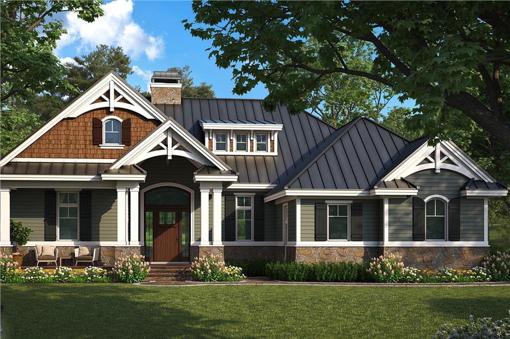 Color rendering of Craftsman home plan (ThePlanCollection: House Plan #175-1261)