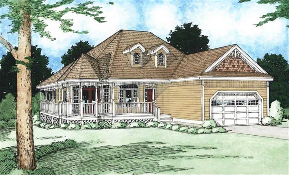 Front elevation of Bungalow home (ThePlanCollection: House Plan #177-1000)