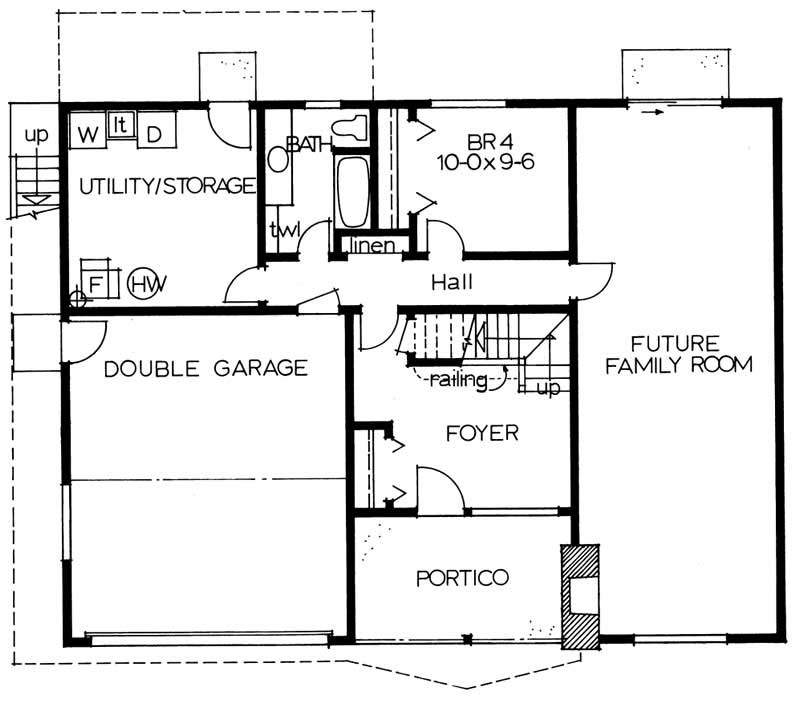 Floor Plan Basement of Ranch Plan #177-1008